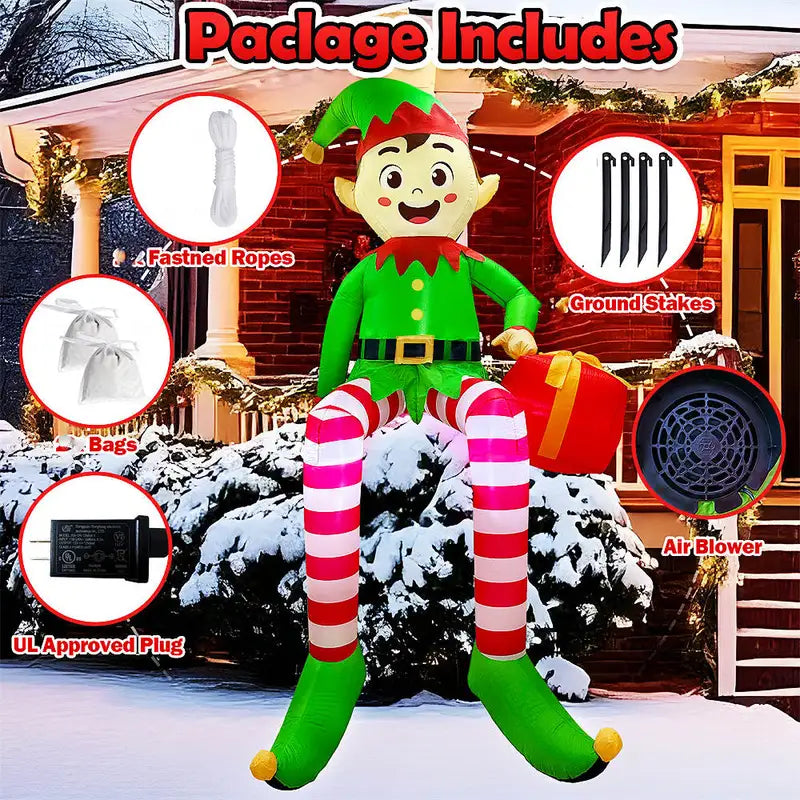 Christmas Inflatable Climbing Window Decor Santa Elf with LED Lights Indoor Holiday Prop