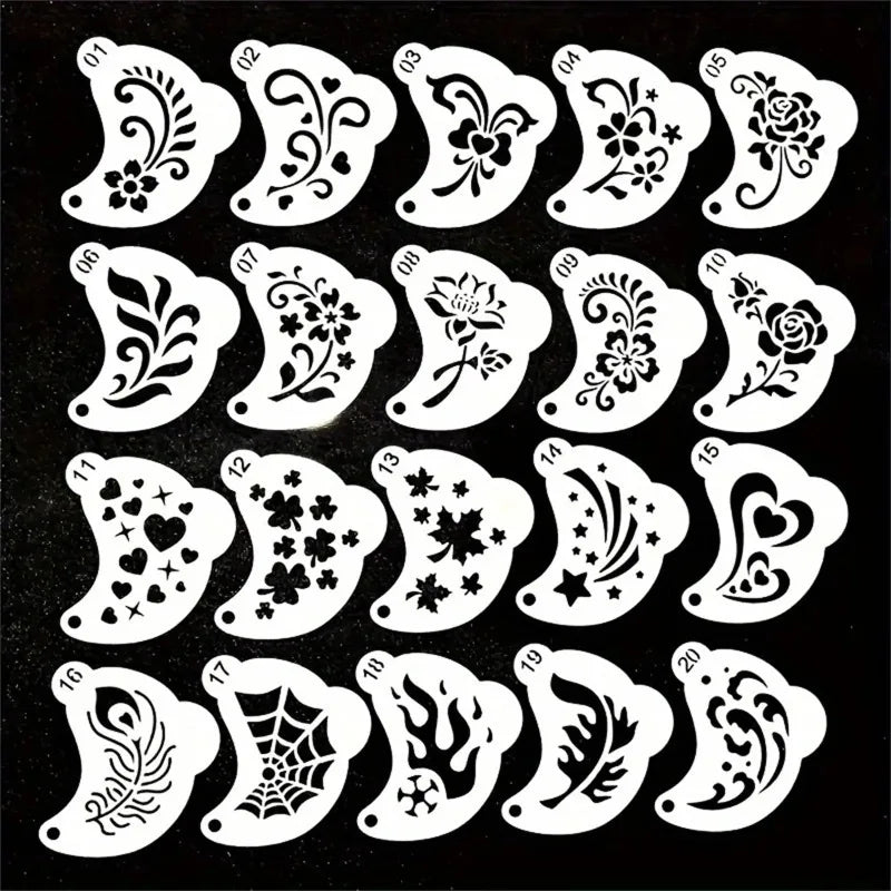 Reusable Face Painting Stencils 20-Piece Set - Washable Pet Plastic Designs