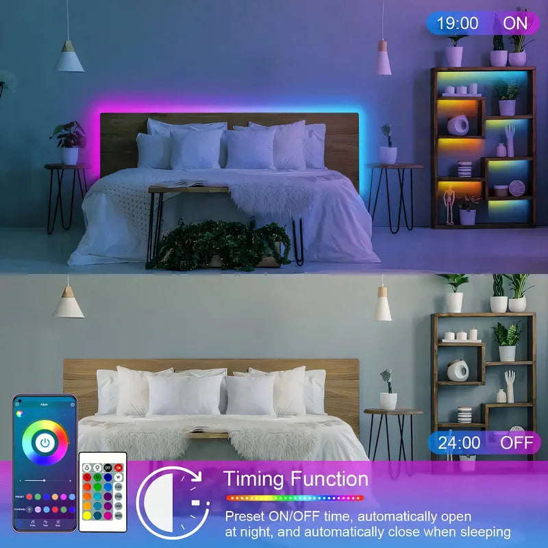 100FT RGB LED Strip Lights with Remote & App Control for Room Decoration