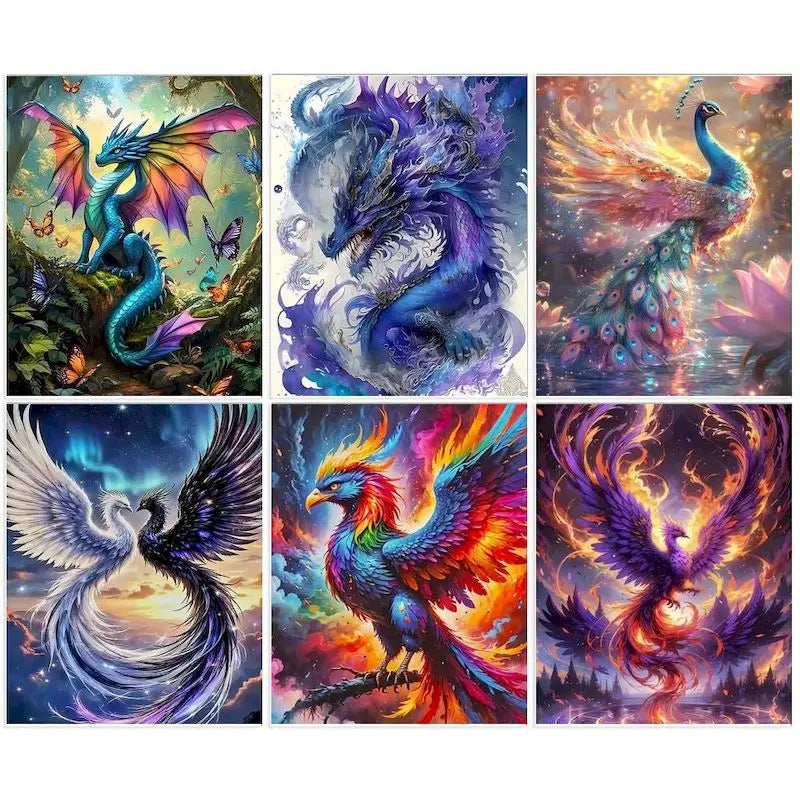 Paint by Numbers Artwork Kit - Animals, Dragons, Phoenix, DIY Canvas & Paint