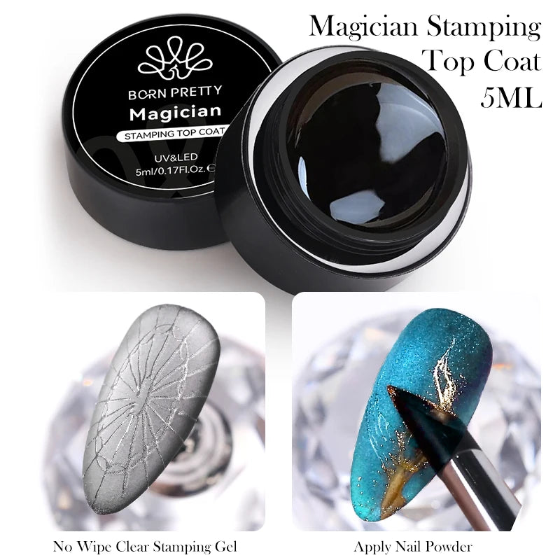 Clear Nail Stamping Top Coat - No Wipe Quick-Dry Gel for Nail Art