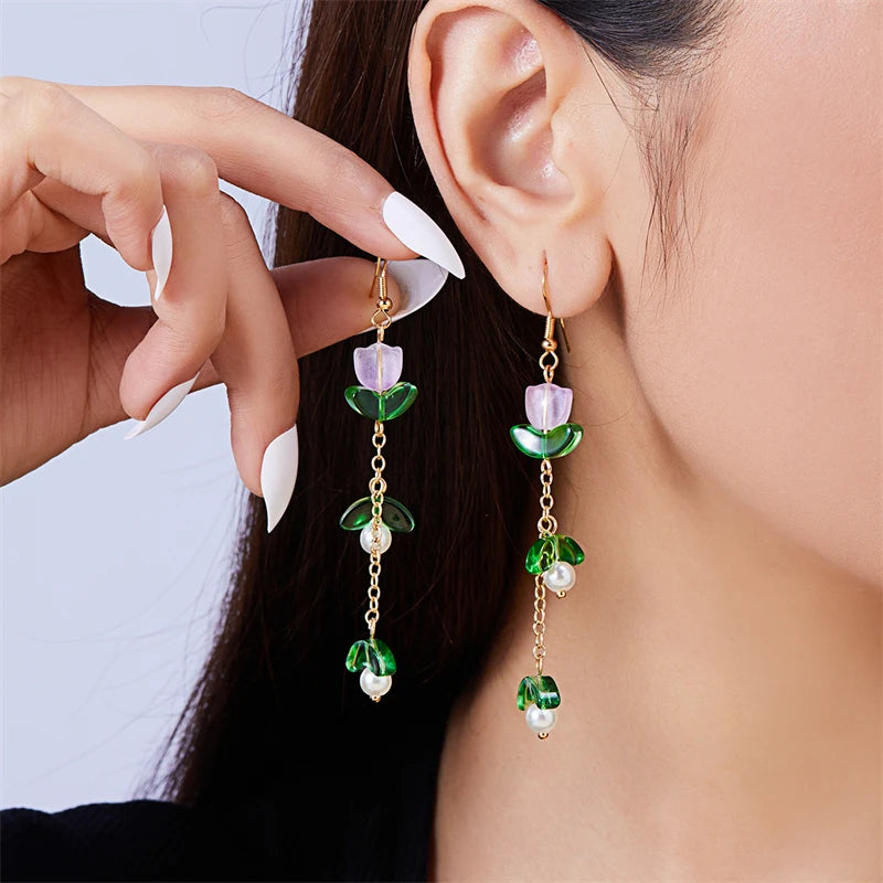 Elegant Drop Earrings with Imitation Pearls and Geometric Design for Women