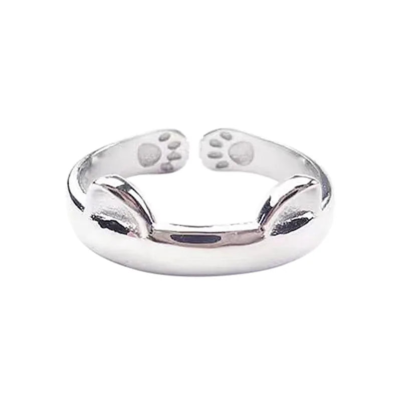 Cute Cat Ear Slim Face Ring in 925 Sterling Silver — Fashion Animal Jewelry