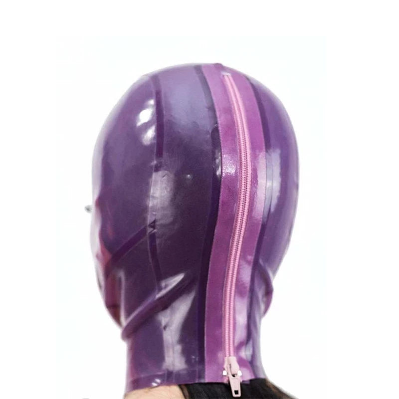 Latex Mask Transparent Purple Rubber Hood with Big Eyes & Mouth - Cosplay Costume