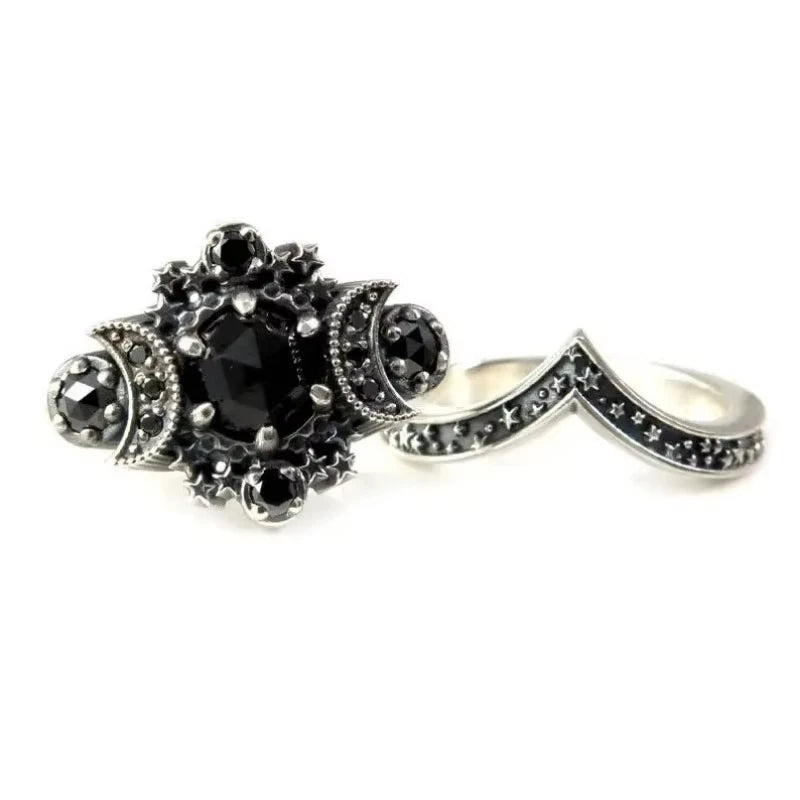 Star Moon Shape Women's Stackable Ring Set - Delicate Islamic Jewelry
