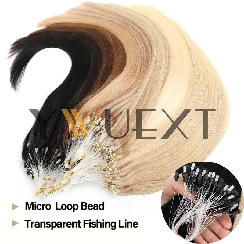 Micro Loop Hair Extensions 12-20 Inch Human Hair Beads Set for Women
