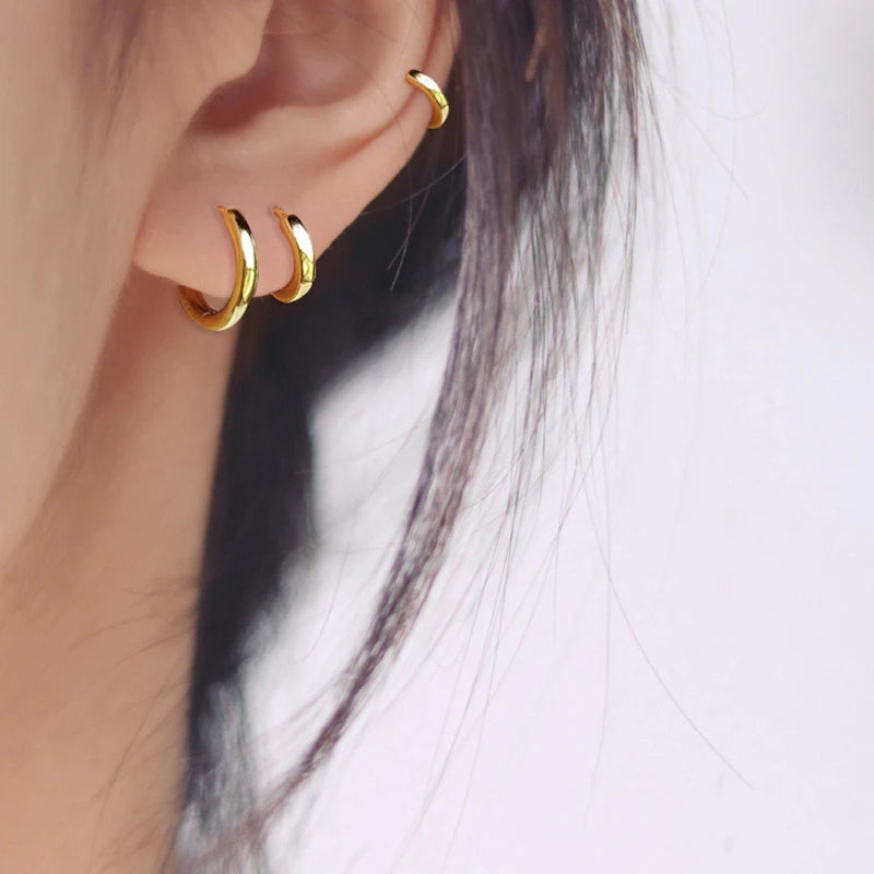 Minimal Glossy Hoop Earrings for Women and Men - Tiny Cartilage Piercings, Trendy Gold & Silver Options