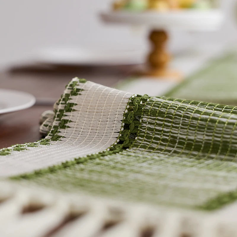 Boho Striped Table Runner with Tassels - Rustic Home Decor for Dining & Coffee Tables