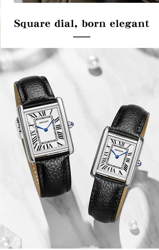 Unisex Square Dial Quartz Watch with Leather Strap - Waterproof & Sports Casual