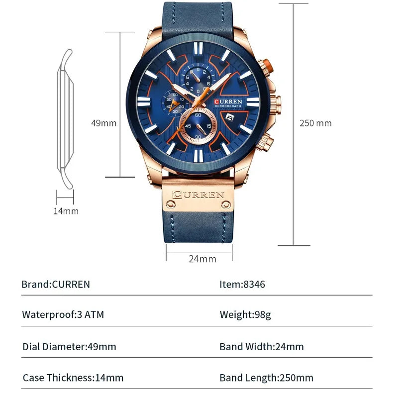 Men's Business Leather Strap Watch - Waterproof Chronograph, Luminous Dial