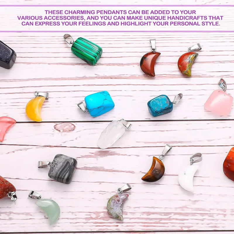 30 Pcs Crystal Gemstone Pendant Set Irregular Moon Shape Jewelry Charms
