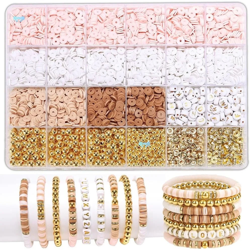 DIY Clay Bead Bracelet Making Kit with Golden Letter Beads - Friendship Jewelry Supplies for Women
