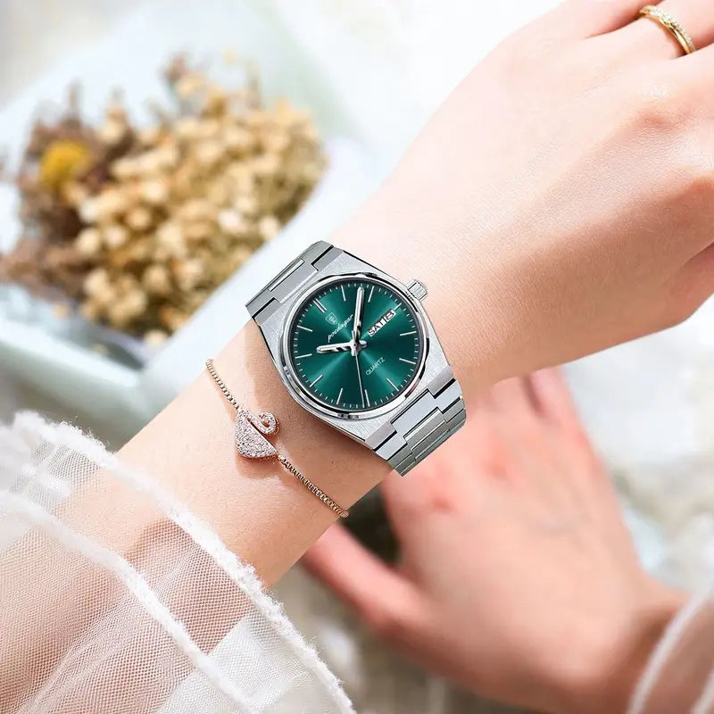 Elegant Waterproof Luminous Date Week Women's Quartz Wristwatch