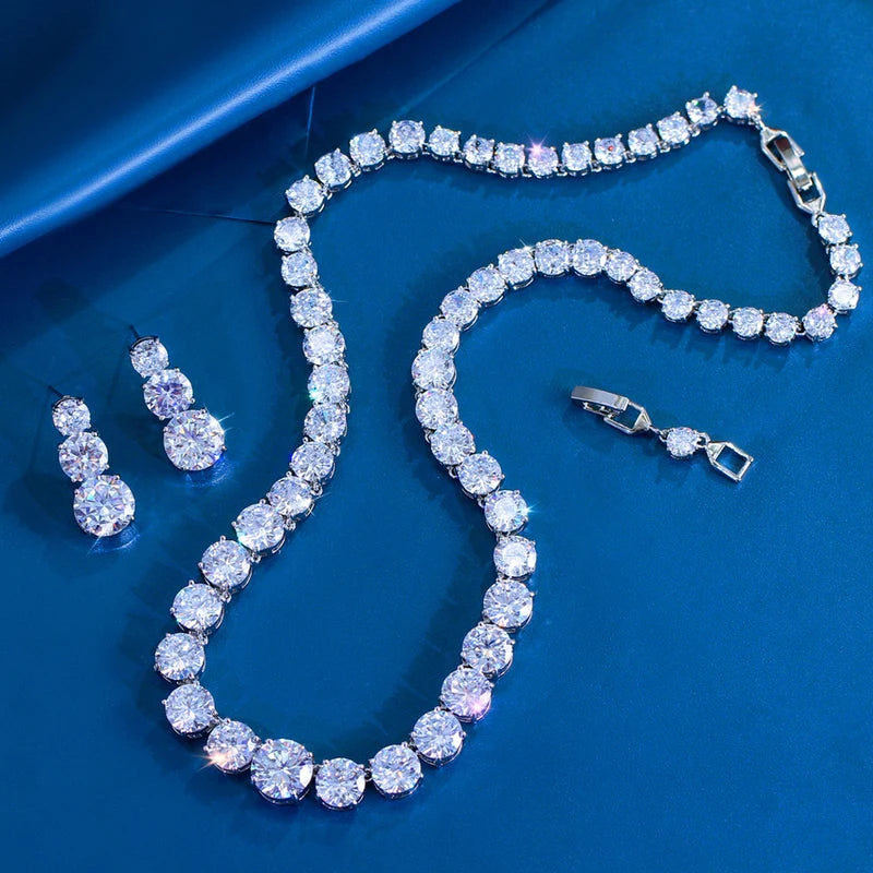 Women’s Cubic Zirconia Tennis Necklace and Earrings Set Bridal Jewelry