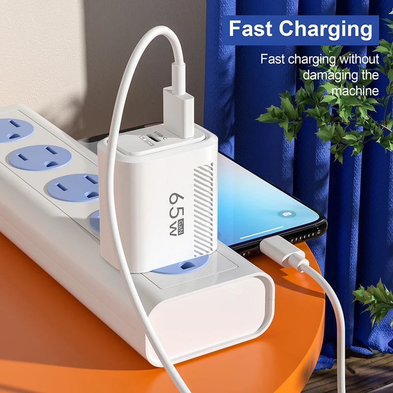 65W GaN Fast USB Type C Wall Charger PD 3.0 Quick Charge Phone Adapter US/EU Plug