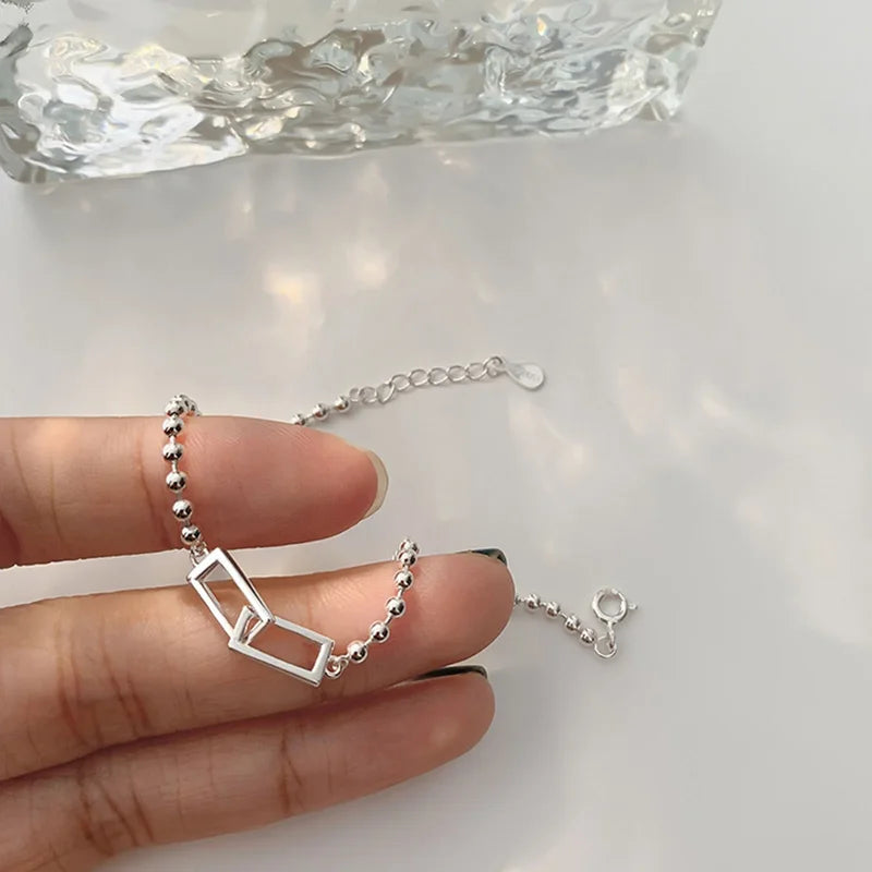 Geometric Square and Round Bead Bracelet for Women - Silver, Black & White Variants