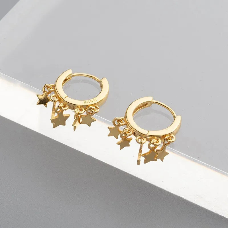 Gold-Plated Star Tassel Dangle Earrings for Women Vintage Jewelry Gift