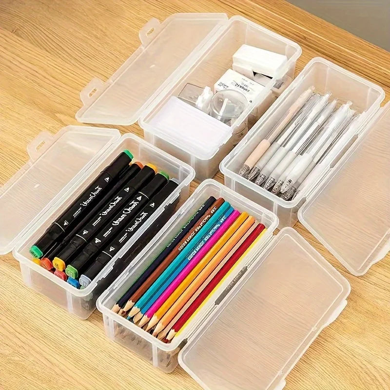 Large Clear Plastic Storage Boxes with Hinged Lids for Jewelry Office Organization