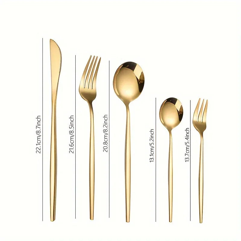 60pcs Stainless Steel Cutlery Set - Golden Mirror Finish, Dishwasher Safe, Gift Box