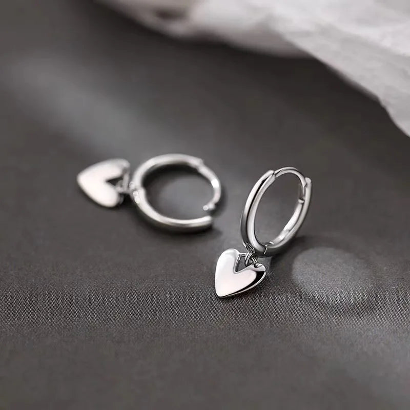 925 Sterling Silver Heart Pendant Hoop Earrings for Women Minimalist Jewelry