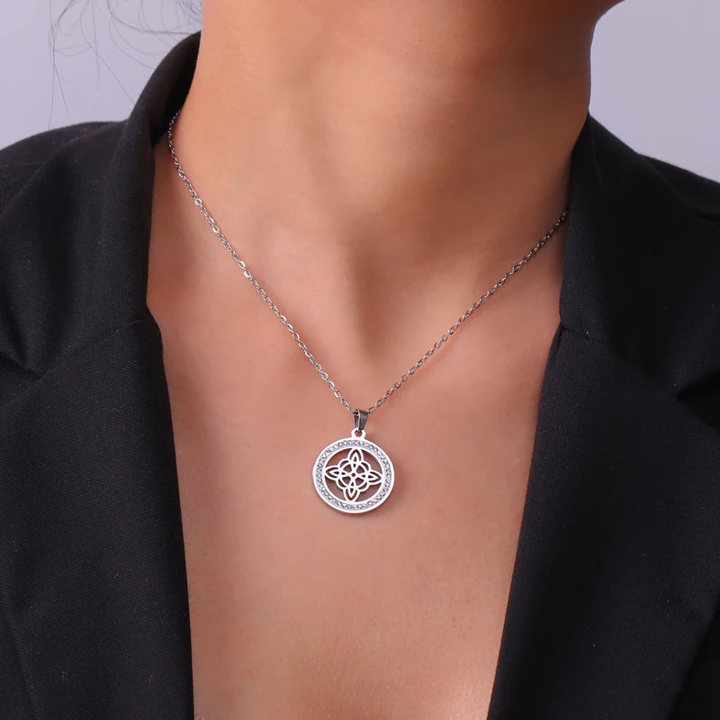 Ladies' Celtic Witch Knot Pendant Necklace Stainless Steel Talisman Jewelry