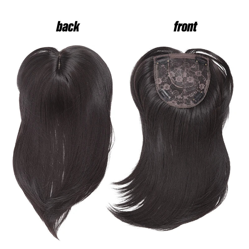 Middle Part Hair Topper with Side Bangs, Synthetic Fiber Wig Piece for Thinning Crown & Volume