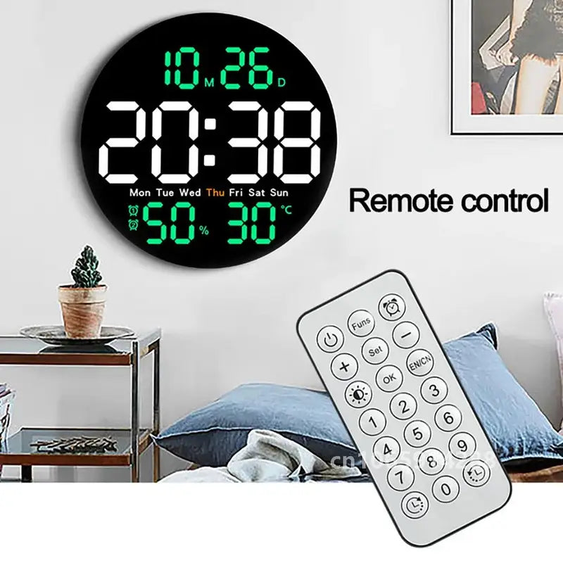 Large Screen LED Wall Clock with Remote Control for Home Office & Classroom
