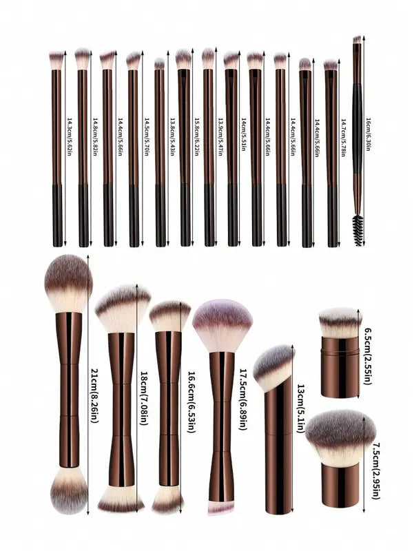 Professional Makeup Brush Set 22 pcs with Velvet Bag & Powder Puffs, Soft Long Aluminum Handles
