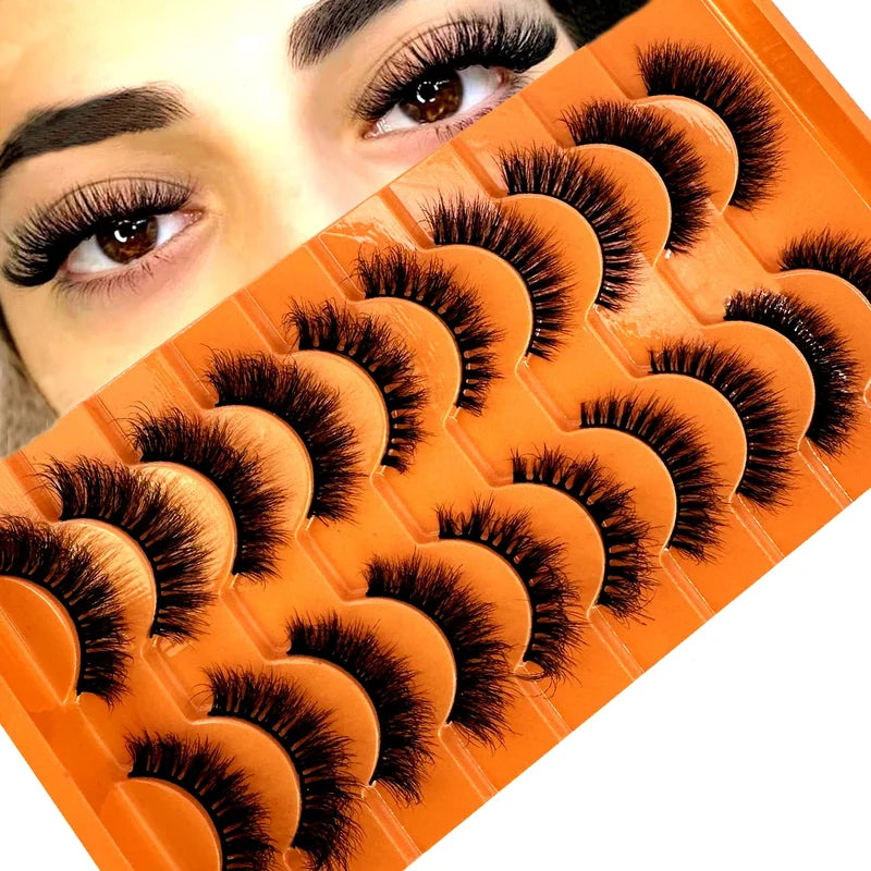 10 Pairs Fluffy Mink False Eyelashes - Natural Dramatic Look, Wispy & Long