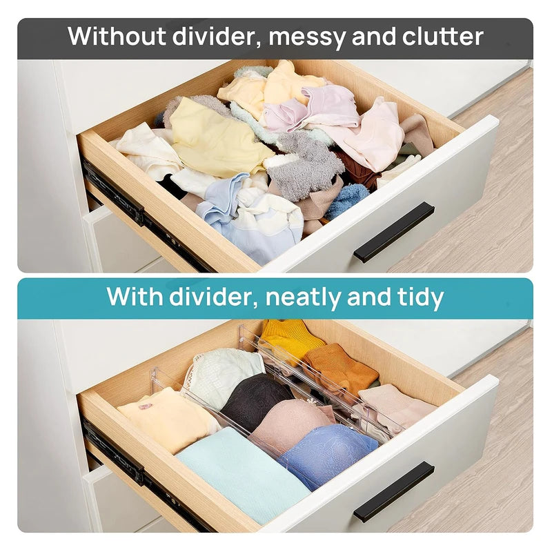 Adjustable Transparent Drawer Dividers Set for Clothes & Kitchen Storage