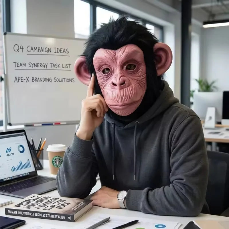 Latex Monkey Mask with Wig Funny Full Face Animal Costume Prop for Halloween & Parties