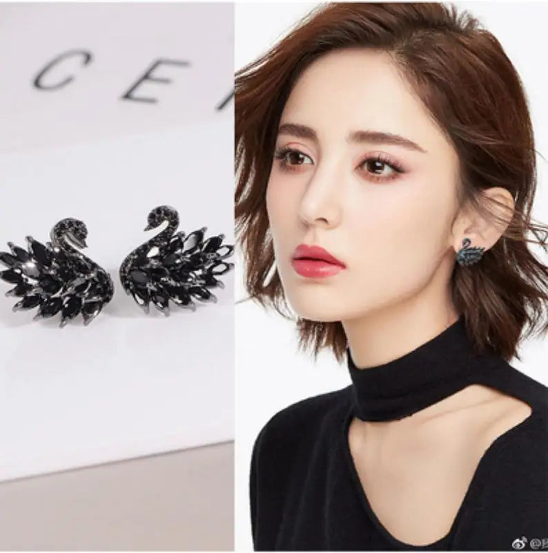 Elegant Rhinestone Black Swan Earrings for Women - Party Jewelry & Gifts