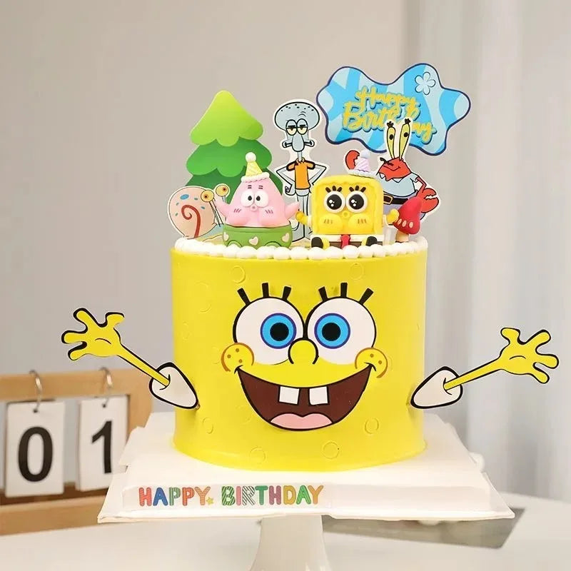 Cartoon Cake Topper for Birthday Party Decoration - SpongeBob Flag Insert
