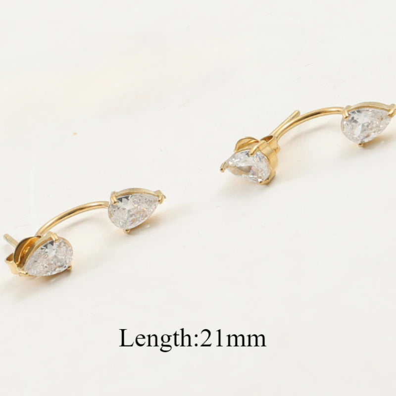 Waterdrop Zircon C-Shaped Earrings for Women Stainless Steel Jewelry