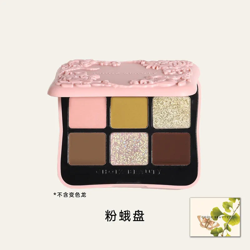 Vegan Eyeshadow Palette with 6 Color Variants - Matte, Duochrome, Glitter Finishes