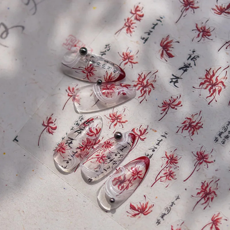 Nail Art Stickers Self-Adhesive 5D Spider Lily Nail Decorations Set