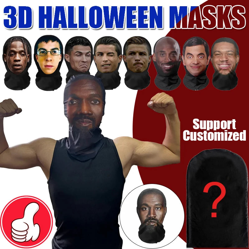 Realistic 3D Printed Face Mask for Halloween Cosplay Full Face Mask Men Women