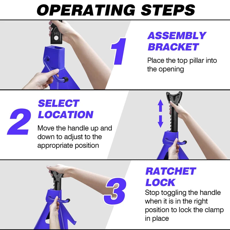 Heavy Duty 3 Ton Car Axle Stands Set - Support Lift for Vehicles, Garage & Workshop