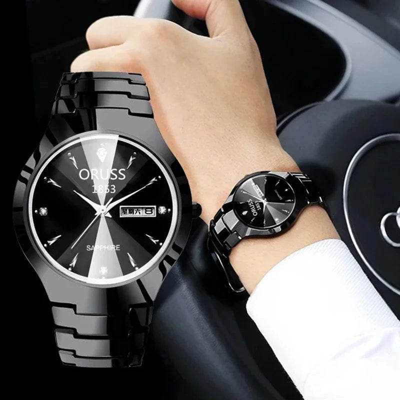 Men's Waterproof Luminous Dial Quartz Watch with Week Calendar - High Quality Stainless Steel