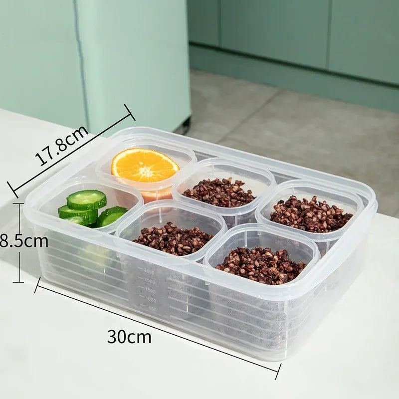 6-Grid Food Storage Containers with Lids - Fresh-Keeping and Organization