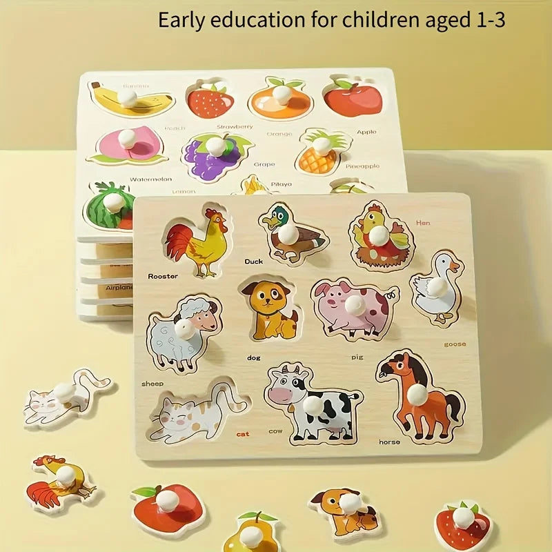 Baby Hand-Hold Puzzle Board Montessori Wooden Shape Matching Toy for Toddlers