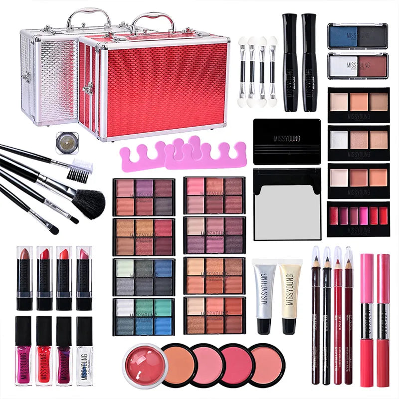 All-In-One Makeup Gift Set with Mirror, Lipstick, Eyeshadow, Blush & Tools - Perfect for Beginners & Teenagers