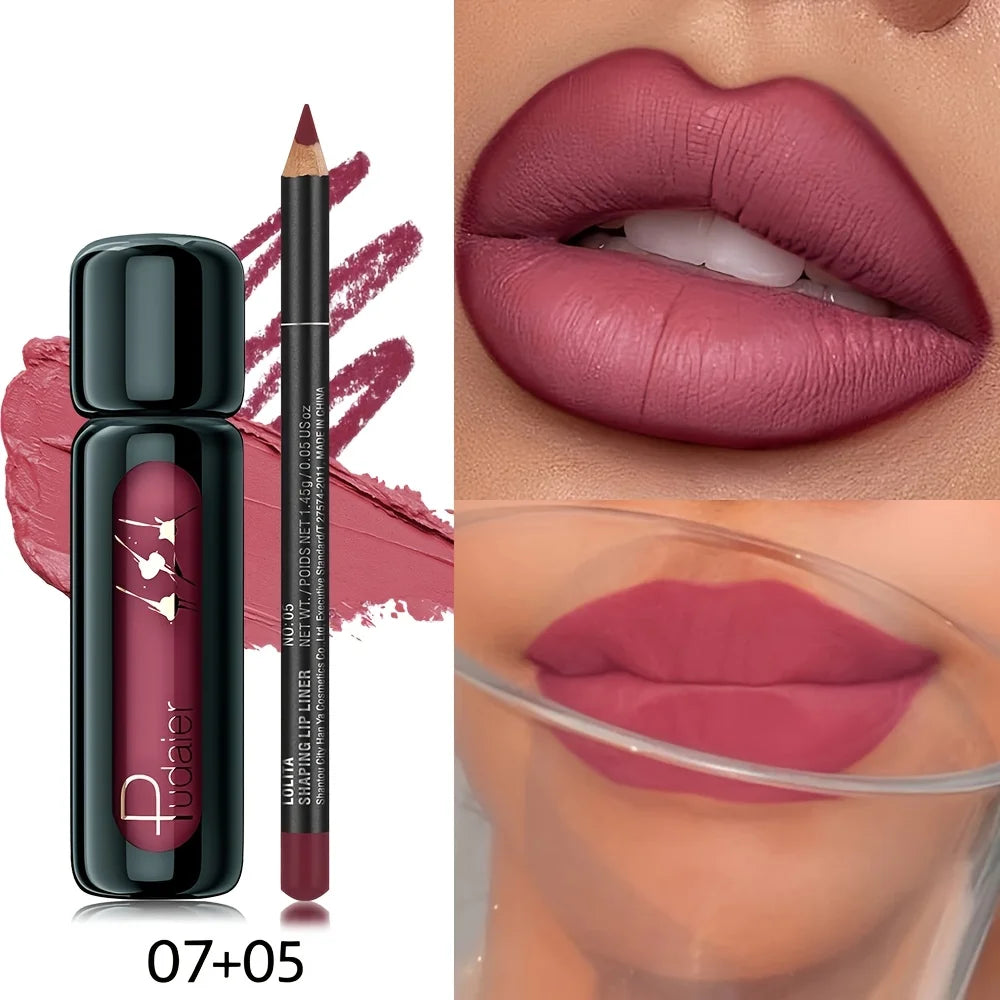 Waterproof Matte Lip Liner and Lip Gloss Set - Long-Lasting, Natural Tones