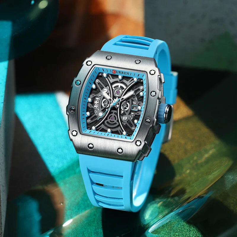 Men's 3D Quartz Waterproof Watch with Silicone Strap - Creative Stainless Steel Wristwatch