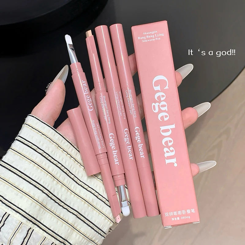 Dual-Tone Matte Highlighting & Contour Pencil for Eye Makeup - Waterproof, Nude Beige & Brown Shades