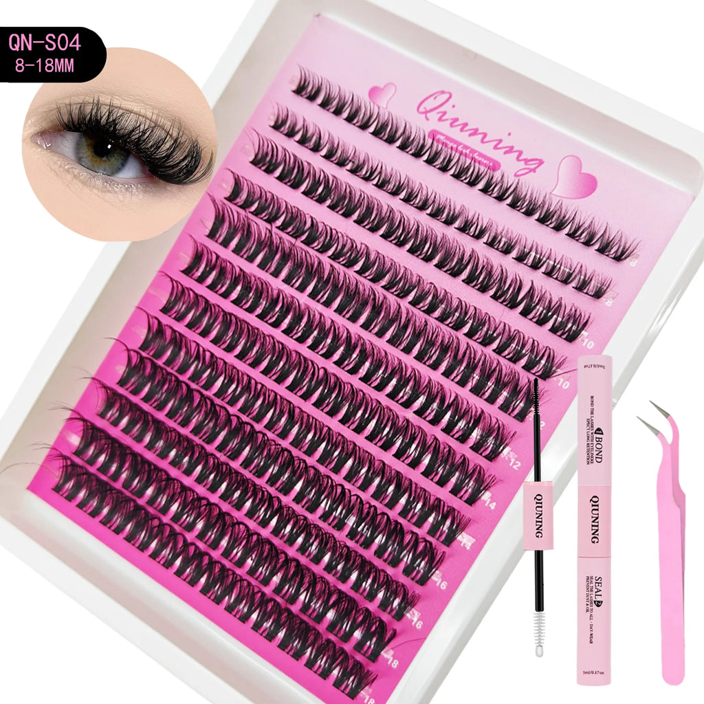 DIY Cat Lash Clusters Kit with Bond & Seal - Mixed Tray for False Eyelash Extensions