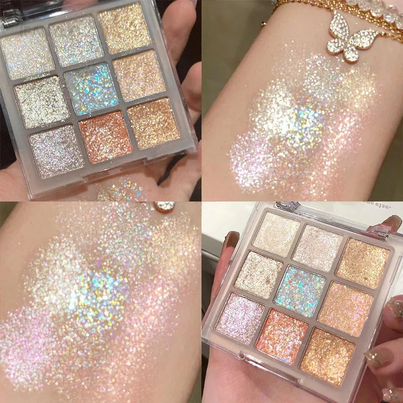 9-Color Glitter Eyeshadow Palette - Earth Tones, Pearlescent & Shimmer