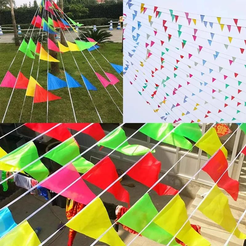 Multi-Color Garden Flag Banners 50m Outdoor Triangle Flags for Festivals & Parties