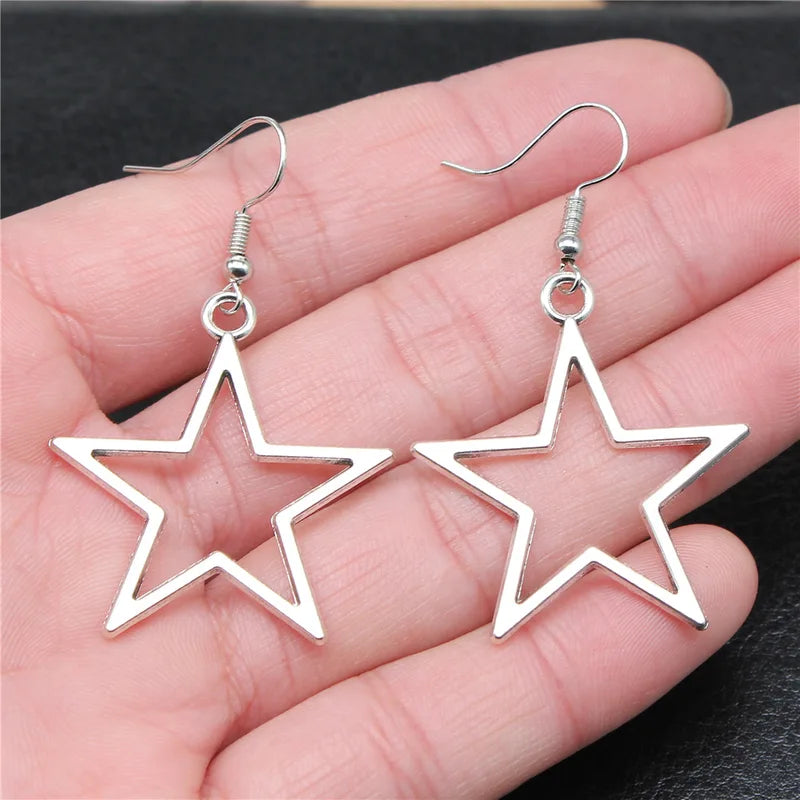 Vintage Drop Earrings Women Silver Star Pendant Jewelry Handmade Antique Style