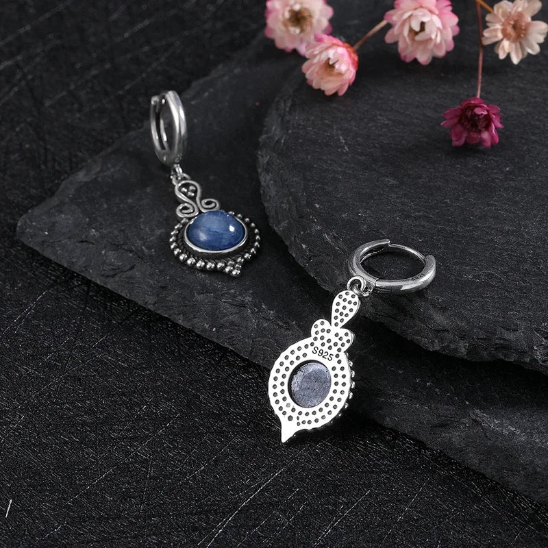 Elegant Natural Kyanite Silver Drop Earrings for Women Vintage Jewelry Wedding Gift